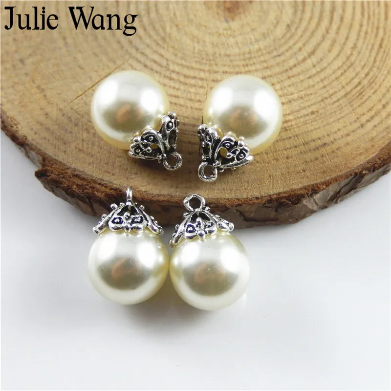 Julie Wang 18 шт. сплав + 12 мм молочный жемчуг Шарм для женщин Браслет Подвески