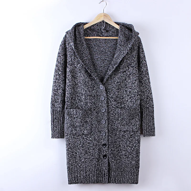 Korean version of the ride in long hooded single-breasted large pocket women sweater thickened long-sleeved cardigan 17179 |