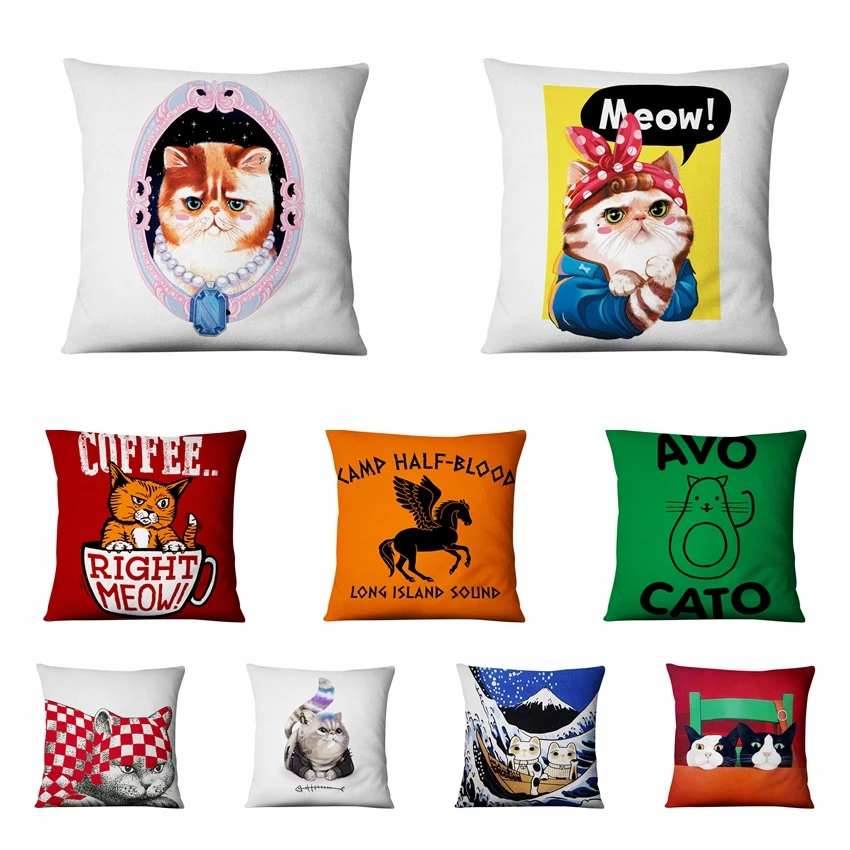 С милым рисунком кота цифровые печатные наволочка с мяу иллюстрация