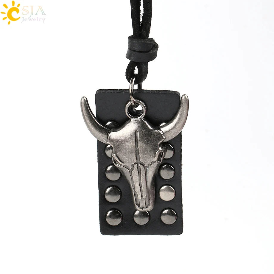 Csja бык корова голова кулон Веревка Кожа Ожерелье для мужчин уличный стиль Riviet