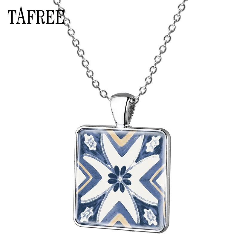 TAFREE Azulejo португальский небольшой кулон, ожерелье, элегантные квадратные подвески для женщин, ожерелье s, классические ювелирные изделия из Португалии AP29 - Окраска металла: AP30