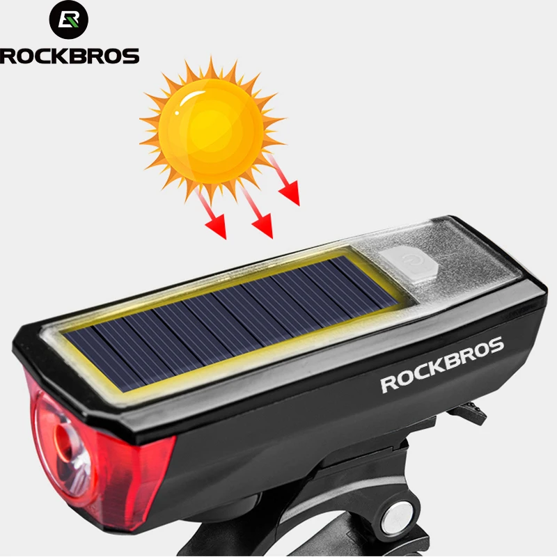 ROCKBROS велосипедный головной светильник с солнечной зарядкой s IPX4 водонепроницаемый колокольчик 120 дБ светильник зондирования умный переключатель несколько режимов для велоспорта
