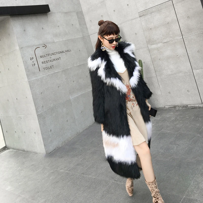 Женская зимняя куртка Ftangaiur плетеная шуба из лисьего меха отложной воротник