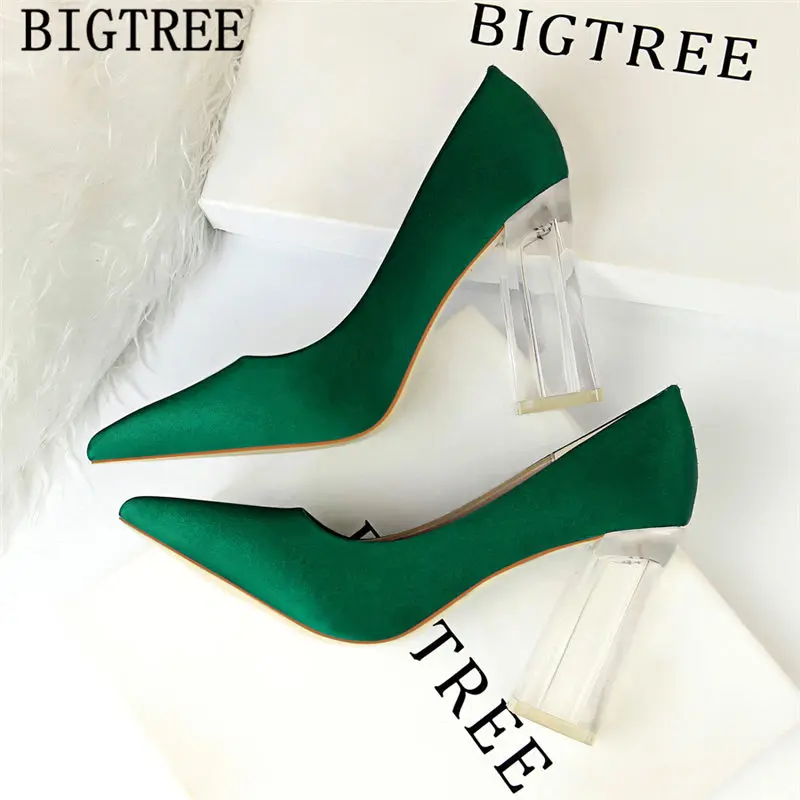 Туфли Bigtree женские на толстом каблуке Свадебная обувь для невесты Прозрачный