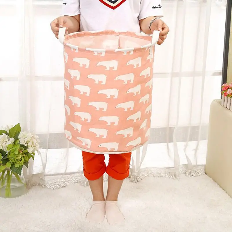 Pink Bear 35*40 см Горячая складная сумка для хранения белья, баррель для хранения дерева со звездами и точками, корзина для хранения игрушек для маленьких детей, корзина для хранения одежды, декор комнаты - Цвет: Pink Bear