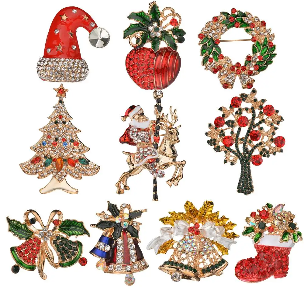 MissCyCy 2019 новинка эмалированный носок Санты Клауса колокольчик брошь с деревом