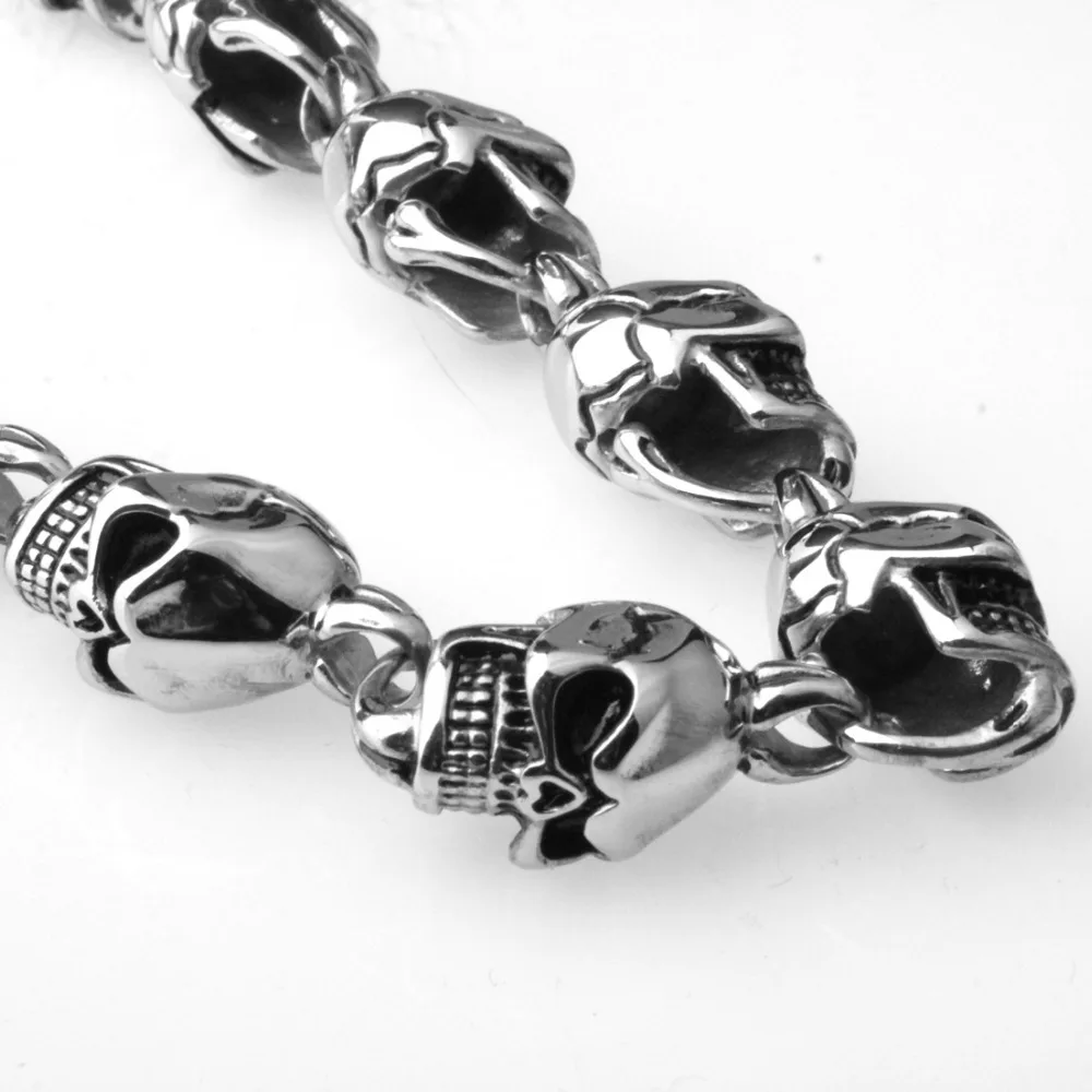 15mm Heavy Cool Stainless Steel Silver Color&ampBlack Skeleton Skull Head Biker Jewelry Men's Necklace Christmas Gift 28inch Long |