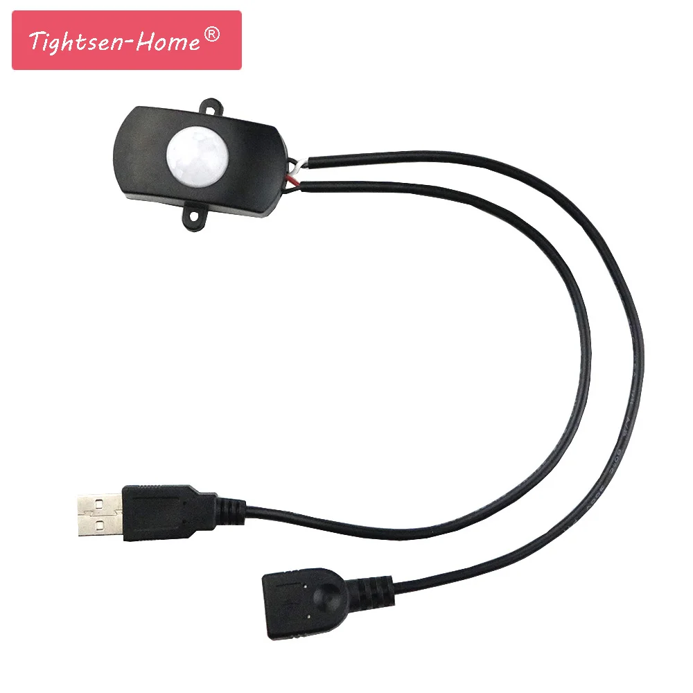 Светодиодная лента с переключателем USB 2023, 5 А, DC5-24V, настраиваемый инфракрасный датчик движения человека, для коридора, чулана Светодиодная лента с переключателем USB 2023, 5 А, DC5-24V, настраиваемый инфракрасный датчик движения человека, для коридора, чулана