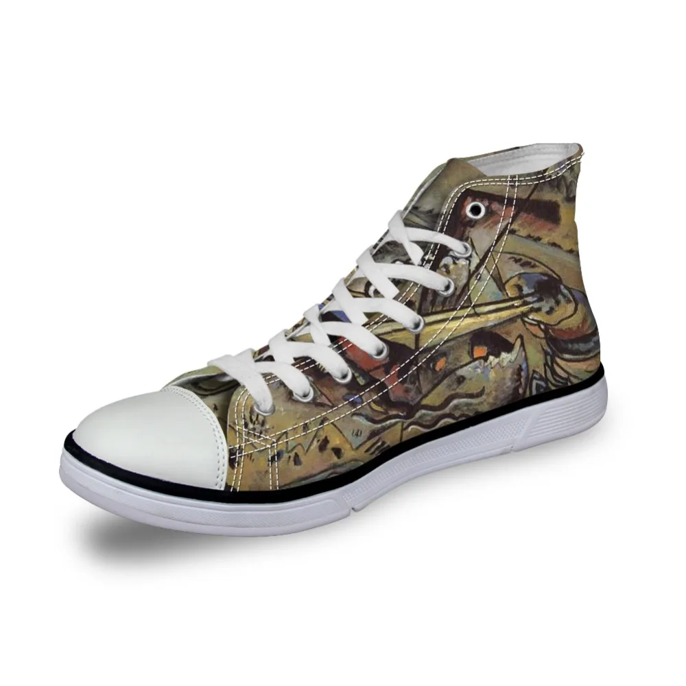 

Hot Sale 2021 Women 's High Top Canvas Shoes For Women 3D Print Leisure Comfortable Flats Shoes White Female Lace Up Slippers