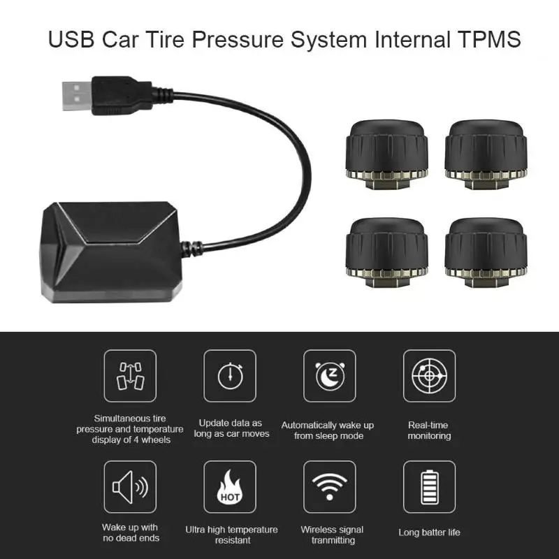 USB автомобильный TPMS монитор давления в шинах Система сигнализации комплект с 4 внешними датчиками для Android видео плеер Автоматическая охранная сигнализация s