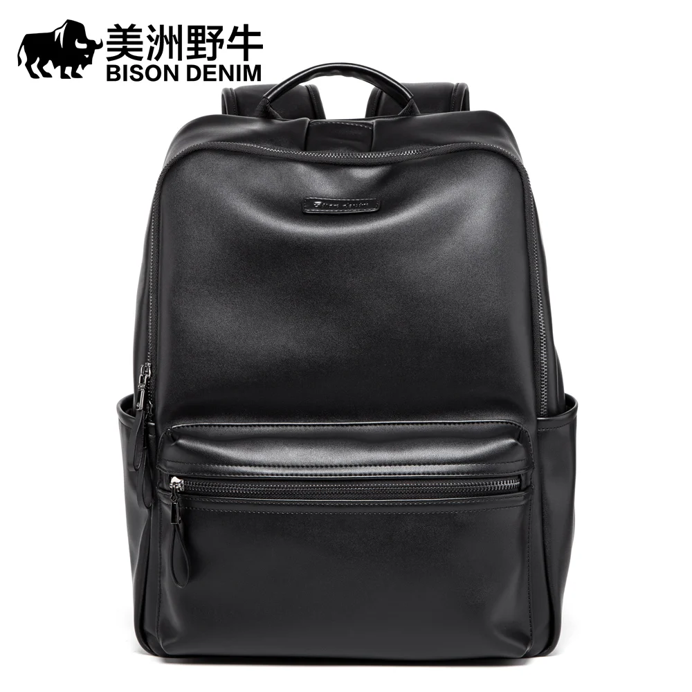 BISON джинсовая мода корейский стиль мужской кожаный рюкзак модная школьная сумка