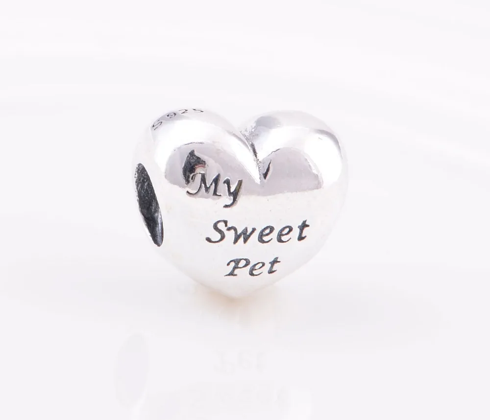 Сердце Талисманы бисера стерлингового серебра 925 мой сладкий Pet Paw Print Шарм Fit