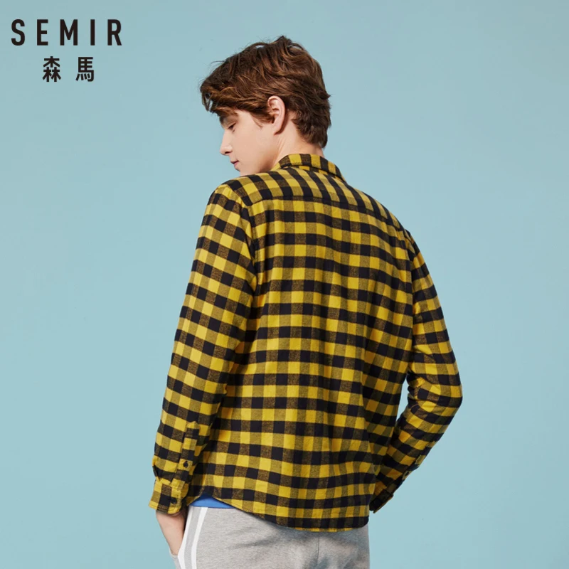 Мужская Фланелевая рубашка в клетку SEMIR из 100% хлопка с отложным воротником