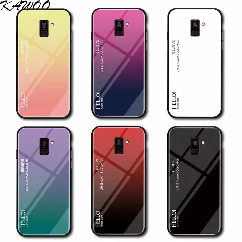 Жесткий чехол из закаленного стекла с градиентом мягкий для Samsung A6 Plus 2018 A5 A7 J3 J5 J7