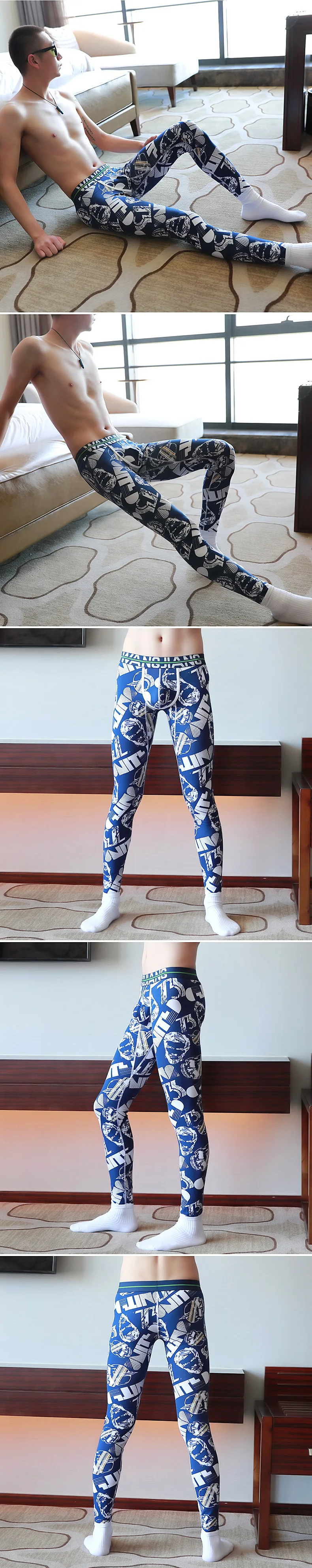 Брендовые мужские кальсоны из хлопка, мужские теплые штаны, тонкая эластичная линия, мужское модное сексуальное нижнее белье, обтягивающие леггинсы, кальсоны, размер XXL