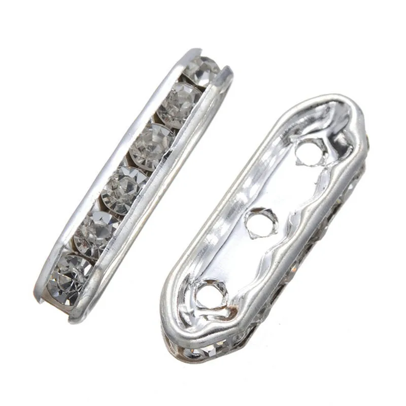 silver 50 шт./лот, серебряные стразы, бусины, 3 отверстия, прозрачные, Cz, Ромб, форма, сделай сам, металлические бусины, аксессуары, ювелирное изделие - Цвет: silver