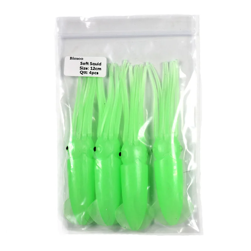 1 bag green lumo Bimoo 30 мешков = 120 шт 12 см мягкий кальмар приманка наживка "осьминог" для ловля рыбы на блесну джиггинг помощь крючки делая - Цвет: 1 bag green lumo