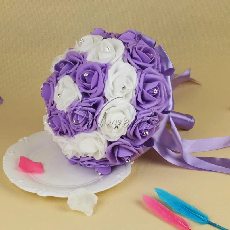 Свадебный букет искусственных цветов пены розовыми цветами с Стразы бант из