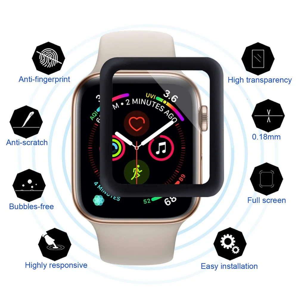 9h 3d закаленное стекло для Apple Watch 38 42 40 44 мм полное покрытие изогнутые края Защита