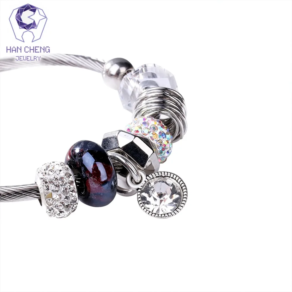 HanCheng New Vintage Wire Handmade Charm Bracelet Rhinestone Crystal Glass Beads Bracelets & Bangles for Women Jewelry Silver | Украшения