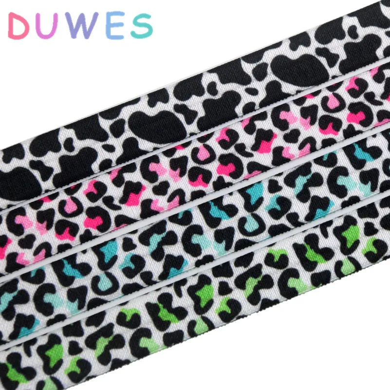 

DUWES 5/8'' 50yards jungle cow leopard printed Fold Elastic FOE stretch ribbon hairbow headwear headband DIY Wholesale D894