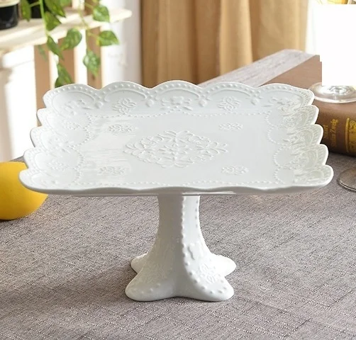 

Fashion Stamped Ceramic Compote Plate Decorative Porcelain Square Cake Stand Serving Dishware For Fruits, Cupcakes and Snacks