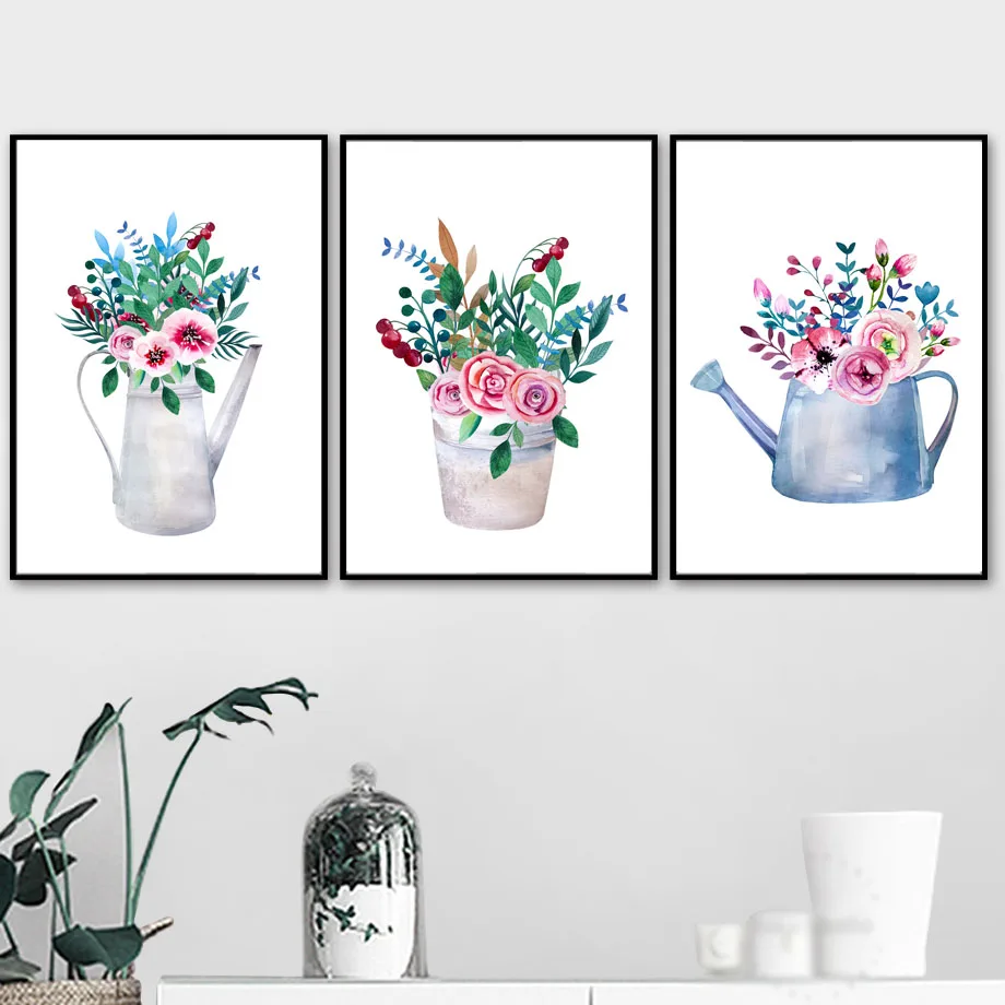 Цветы в горшке листья растения пейзаж настенная Картина на холсте скандинавские