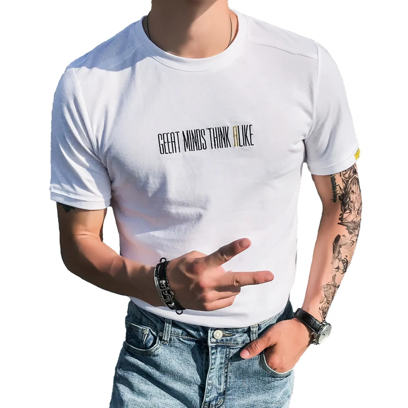Мода 2019 лето для мужчин футболки Фирменная Новинка Slim Fit s Повседневная футболка