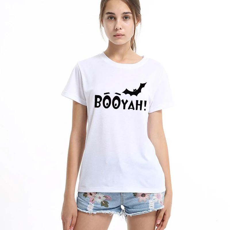 LUS LOS Boo ура на Хеллоуин для женщин белого цвета с короткими рукавами Повседневные