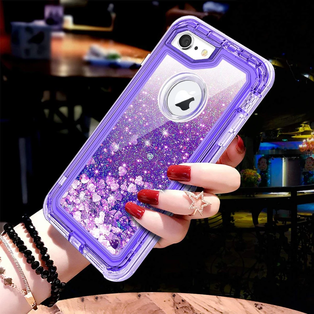 Purple Гибридный 3D Блестящий Защитный чехол для iPhone XS Max/XR динамические зыбучие пески, противоударные чехлы для телефонов для iPhone 8 7, опт, лот 10 шт - Цвет: Purple