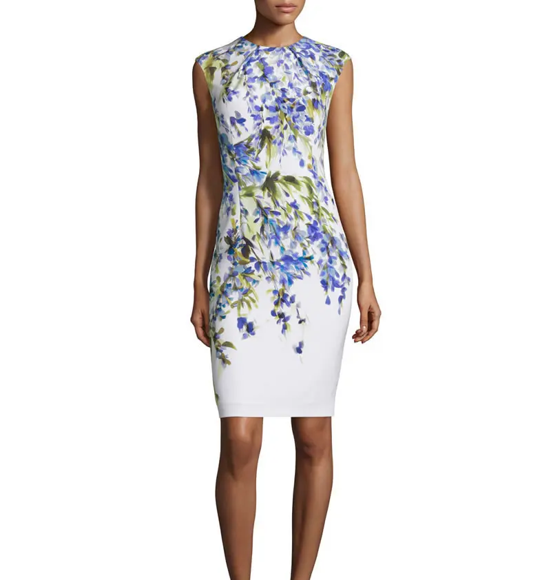 2016 Spring Fashion Women Flower Print Sheath Dress Elegant Sleeveless Work Dresses | Женская одежда
