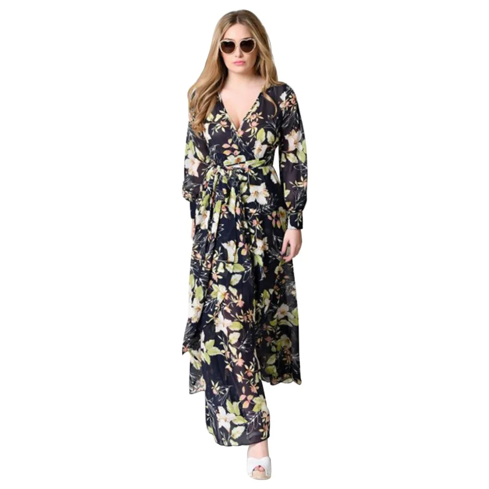 Женское длинное платье с цветочным принтом Boho пляжное большого размера XXXL
