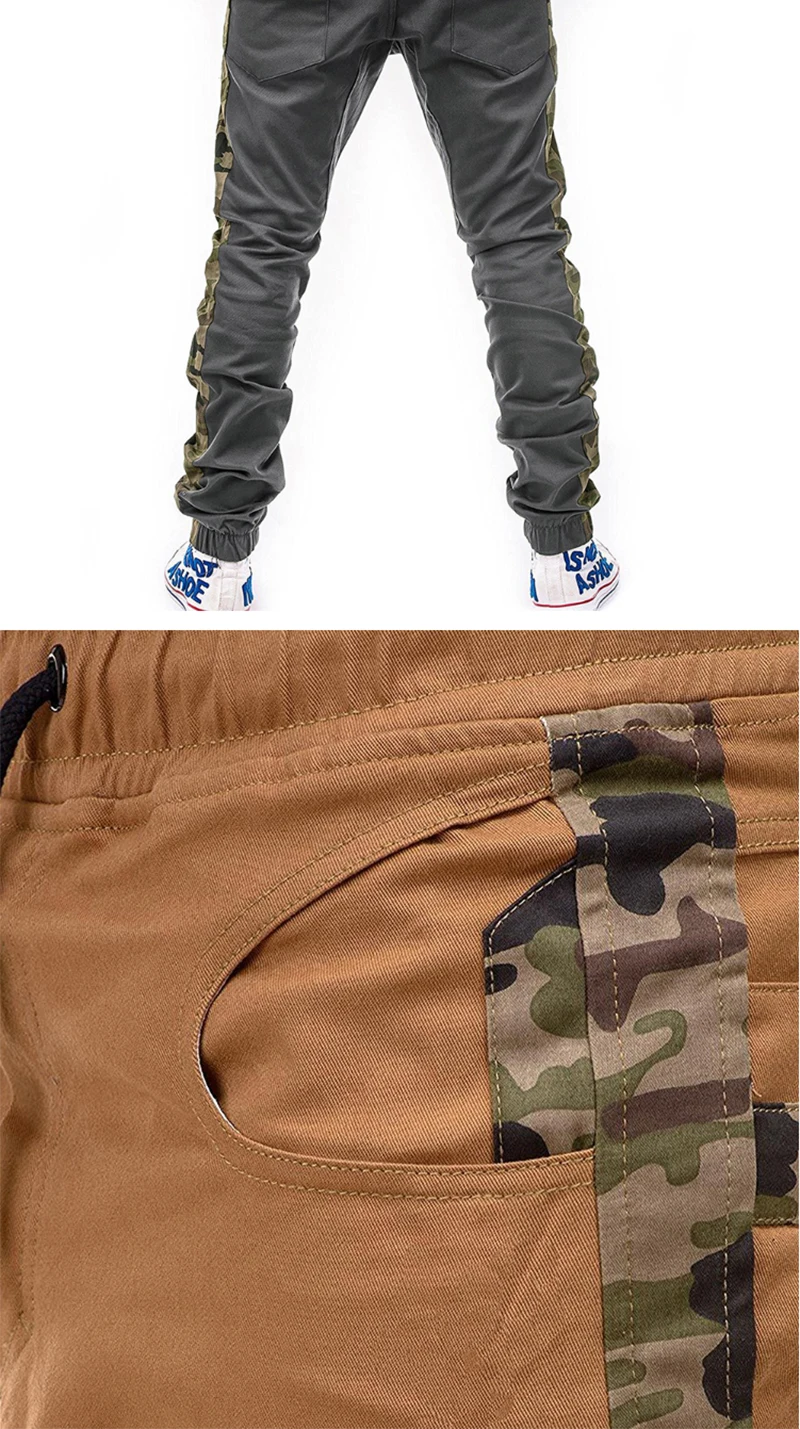 LeeLion новые штаны Мужчины Твердые Drawstring леггинсы Pantalon Homme камуфляж Лоскутные штаны модные повседневные мужские брюки