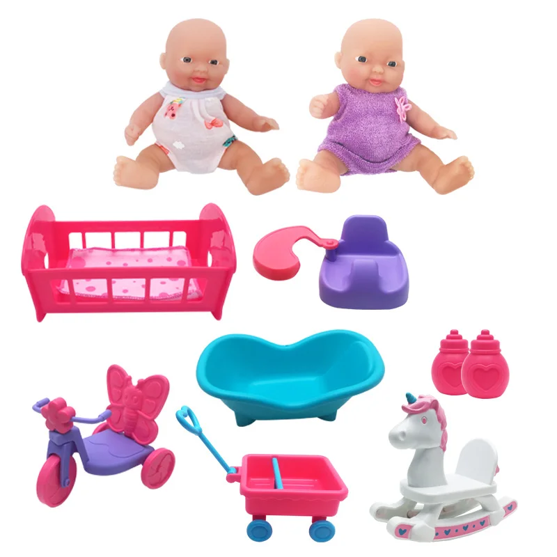 2 dolls 6 parts WOWCHEER 12 см 6 шт. Bebes Reborn мини детские куклы с Колыбель Ванна Мягкие силиконовые маленькие куклы реалистичные Kawaii Игрушки для девочек - Цвет: 2 dolls 6 parts