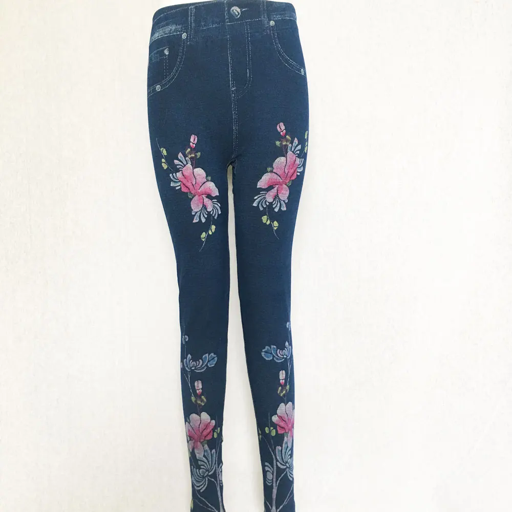 two sides flower Модные тонкие женские леггинсы из искусственной лосины из джинсовой ткани, сексуальные летние леггинсы с карманом и принтом, повседневные узкие брюки, женская одежда - Цвет: two sides flower