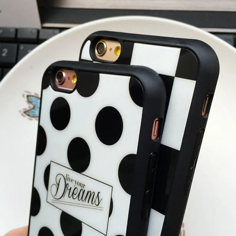 POBLU For Iphone XS Glossy Square Polka Dots Live your Dreams Luxury Mirror Case Soft Back Phone Cover iphone 5se 6s 7 8plus |