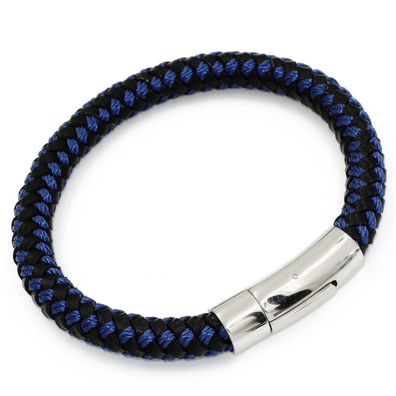 8 мм мужской браслет из натуральной кожи и нейлона нержавеющей стали с магнитным
