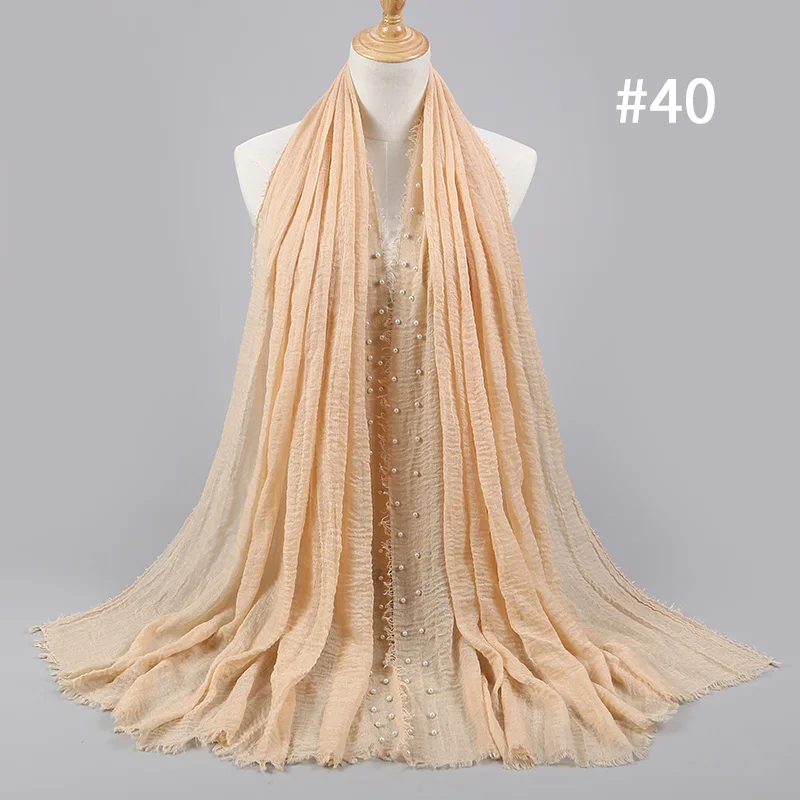 Two rows pearls 40 Новое поступление Классический премиум вискоза Макси морщинка облако хиджаб шарф платок Мягкий Ислам Мусульманский мнущийся жемчуг обертывание - Цвет: Two rows pearls 40