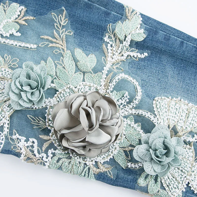 FERZIGE Womens Jeans Spring High Waist Embroidery Retro Applique Bell Bottoms Slim Stretch Female Trousers Push Up Large Size 36 |