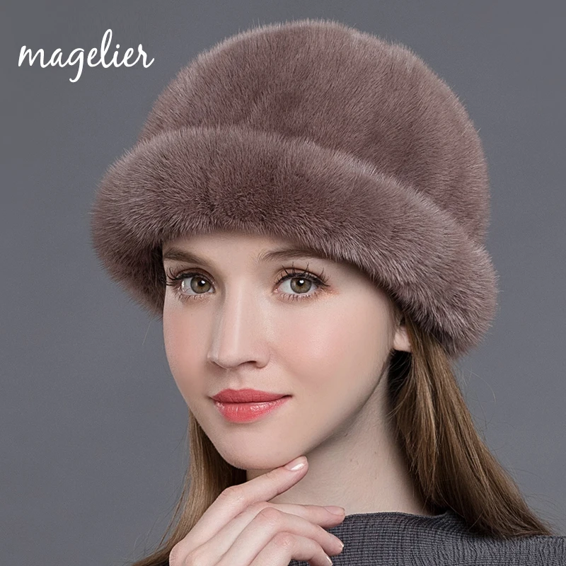 Magier, шапки из натурального меха для женщин, зимние теплые роскошные меховые шапки из натурального меха норки, белые модные брендовые шапки, Новое поступление, MZ014