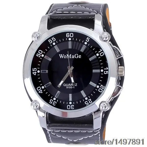 Elegant unique design artificial big face round quartz men leather watch casual perfect gift top quality free shipping | Наручные часы