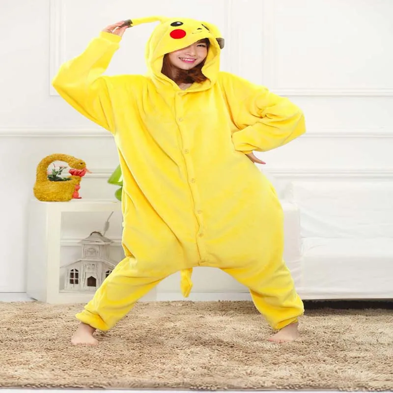 Пикачу Kigurumi Onesie взрослых Для Женщин Животного Пижамы костюм фланель теплые