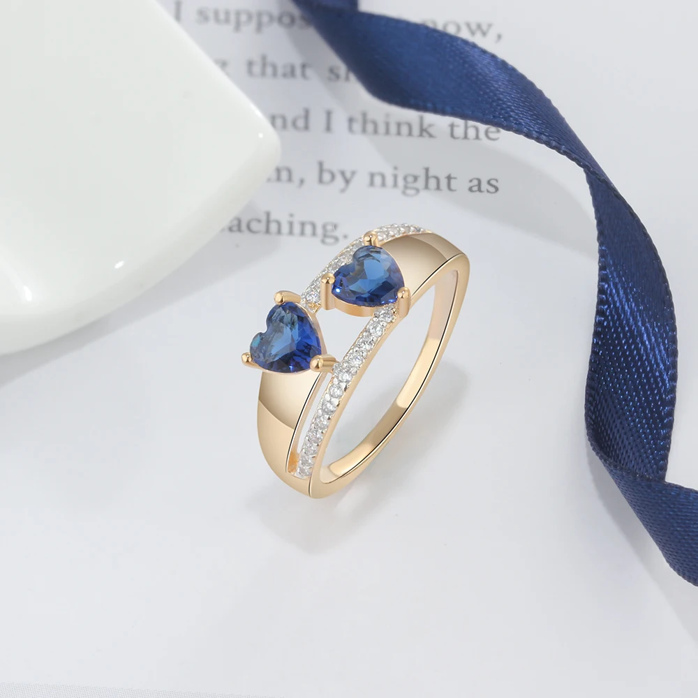 Fashion Copper Gold Rings Blue Heart Cubic Zirconia Trendy Classic Party Jewelry For Women Lady (jewelora RI103484) | Украшения и