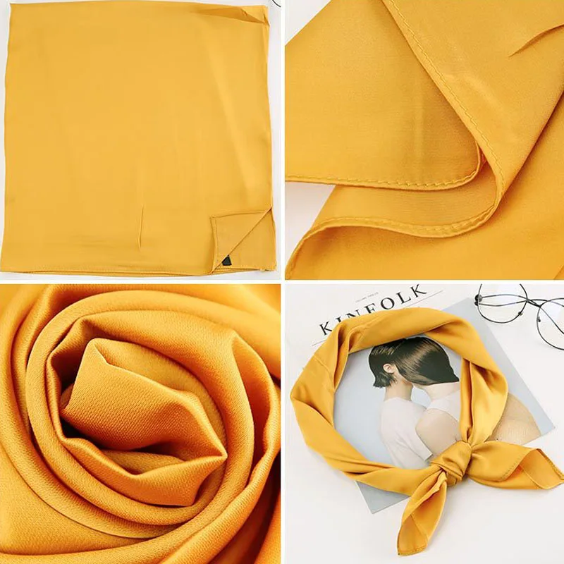 

Women Fashion 70*70cm Minimalism Neckerchief Solid Soft Smooth Satin Headband Lady Neck Square Head Scarf Bandana