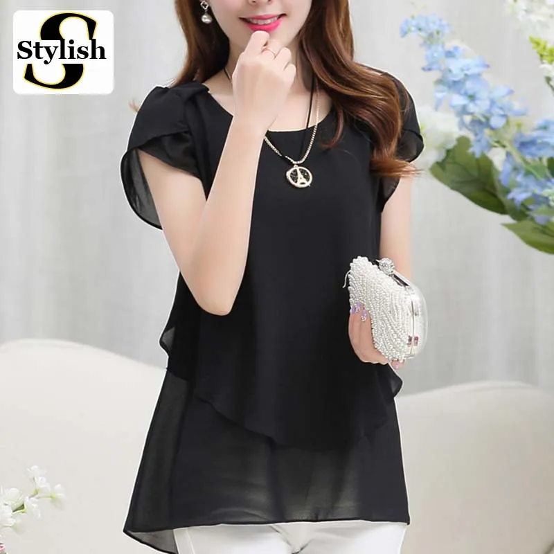 Шифоновая Блузка Лето 2018 Новая мода корейский стиль О-образный вырез Свободная