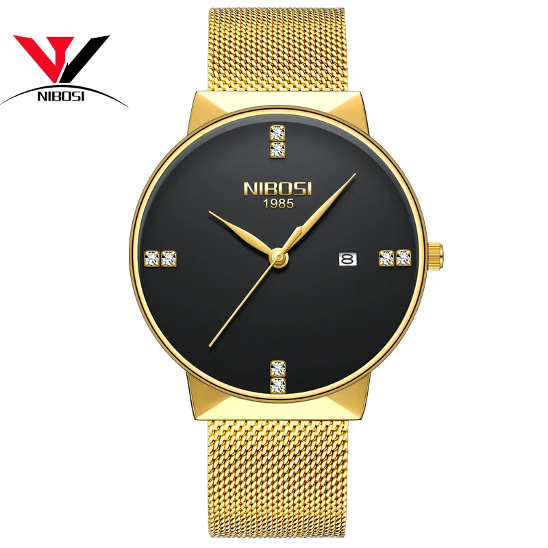 Мужские и женские часы NIBOSI Роскошные Водонепроницаемые наручные с сетчатым