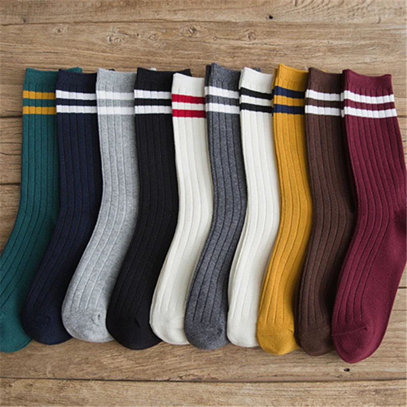 Japanese Harajuku Socks Fall Winter Women Unisex Sock Classic Stripes Cotton Ankle Warm Casual Ladies Gift Accessories | Женская одежда