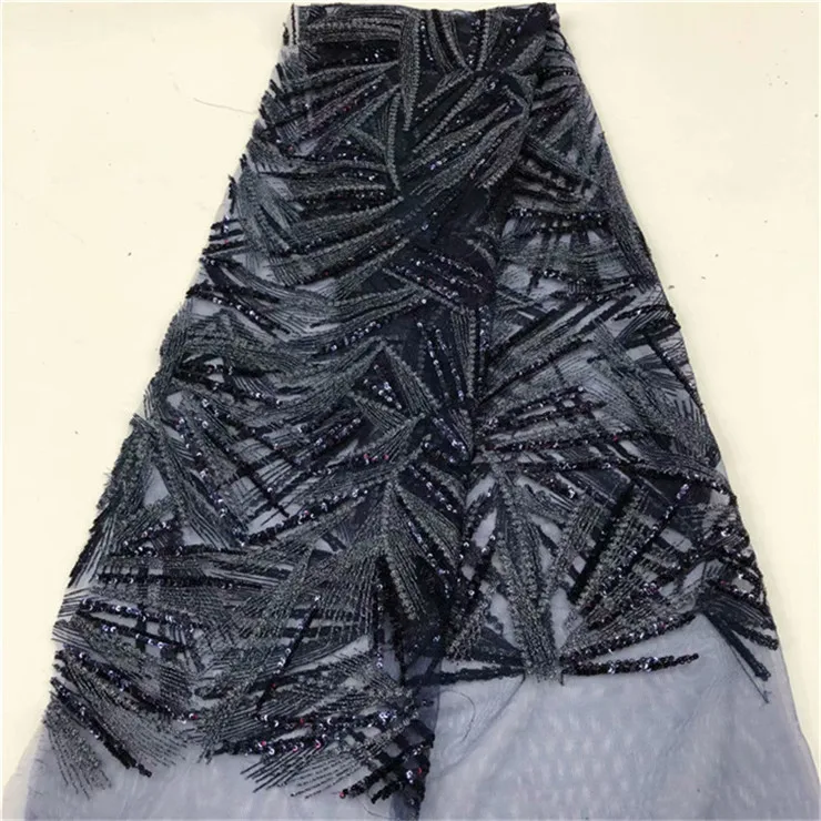 

African Lace Fabric For Wedding Dress High Quality French Lace Fabric With sequins Fashion Nigerian Lace Fabric Black silver