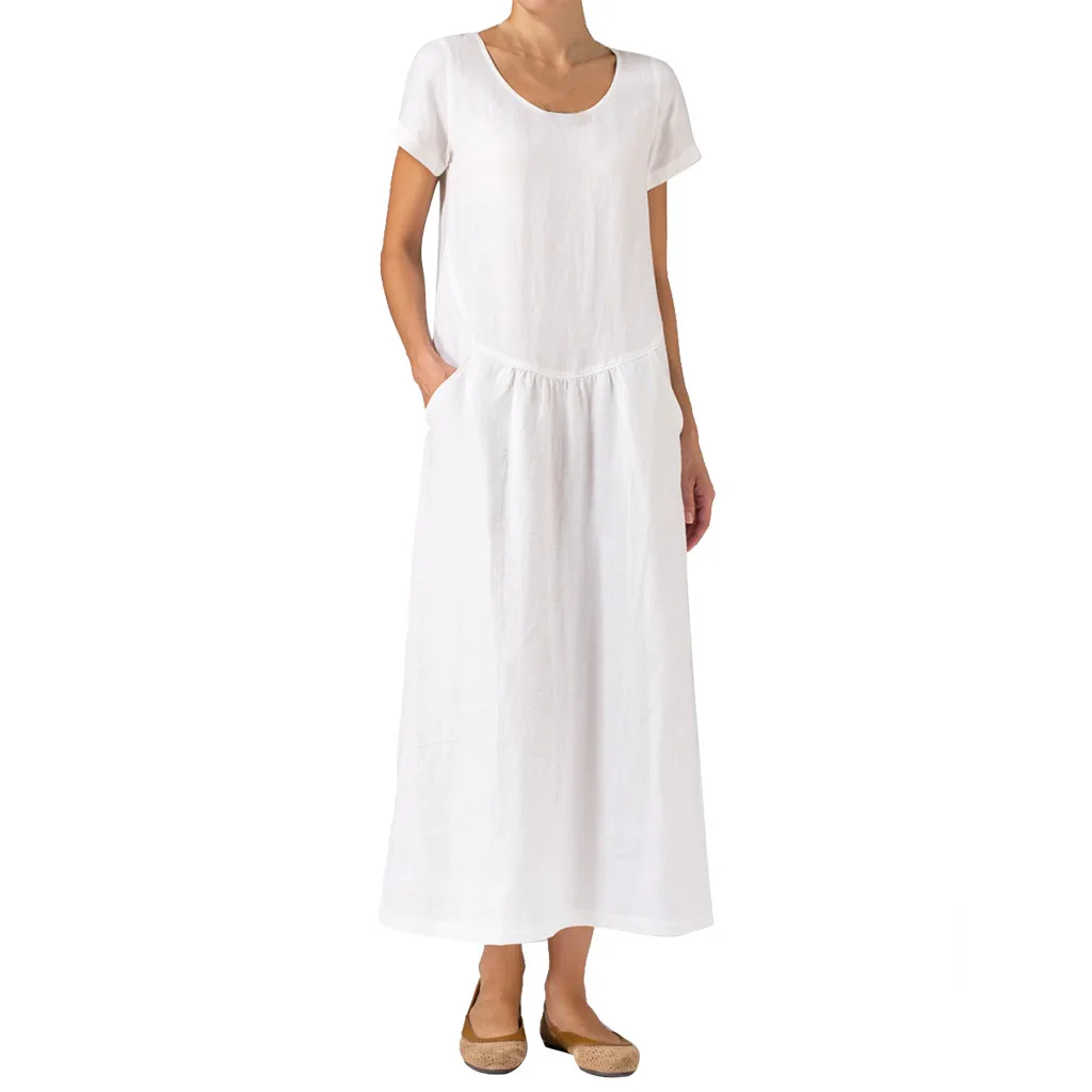 Новое летнее женское платье JAYCOSIN 2019 модное льняное однотонное с круглым вырезом