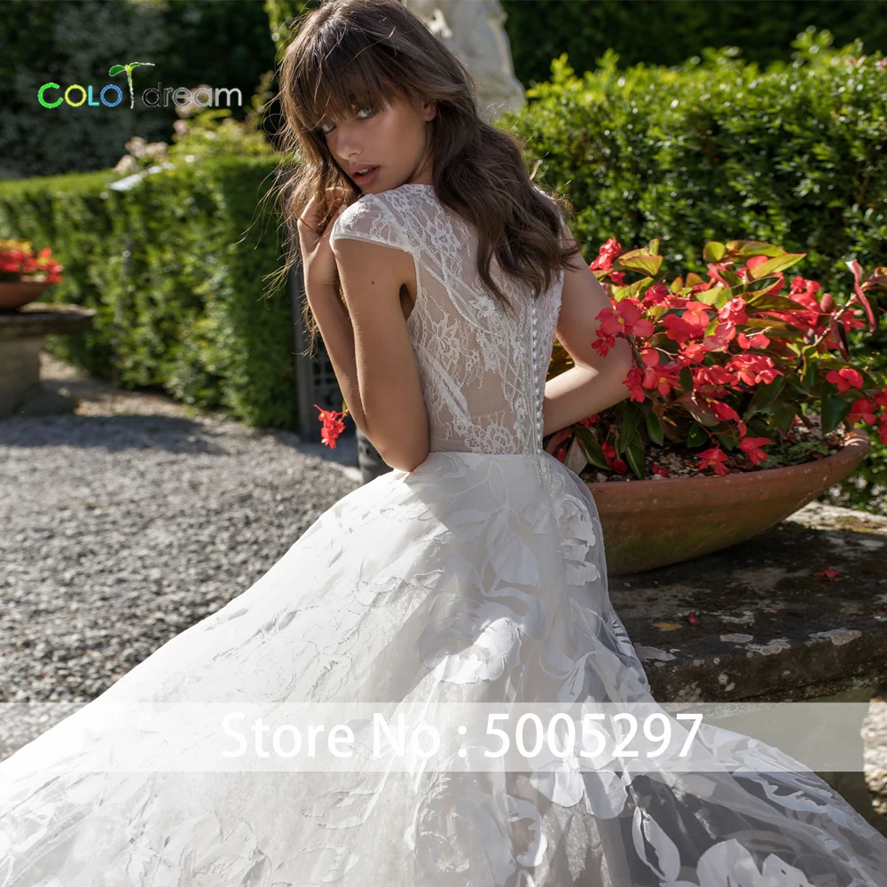 2019 свадебное платье A line vestido de novia sweep/щетка с круглым вырезом | Свадьбы и торжества